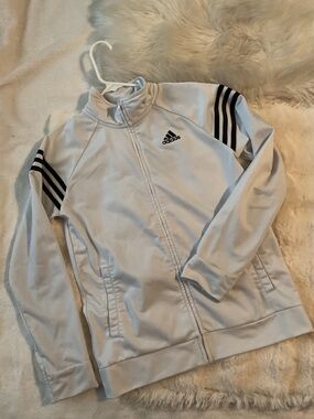 adidas Kids Iconic White Track Jacket with Black Stripes- XL 14/16